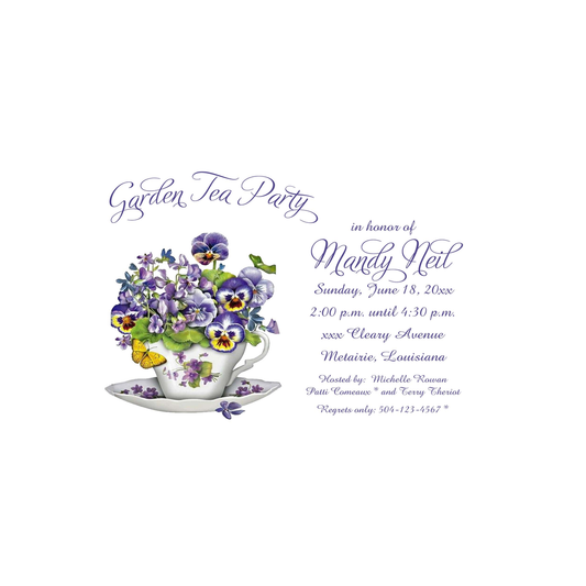TEA CUP OF PANSIES CUSTOM INVITATION