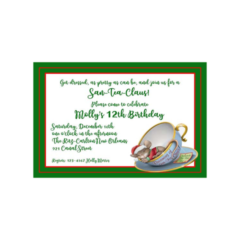 TEA CUP WITH SLEEPING MOUSE CUSTOM INVITATION