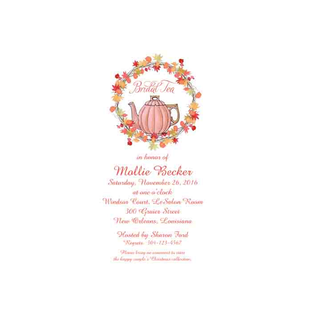 TEA POT AND FALL WREATH CUSTOM INVITATION