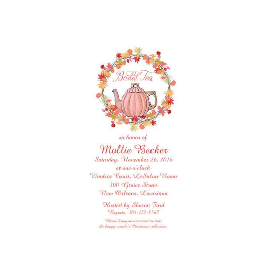 TEA POT AND FALL WREATH CUSTOM INVITATION