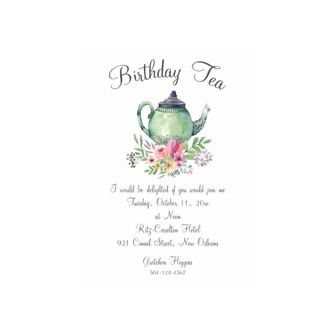 TEA POT AND FLOWERS CUSTOM INVITATION