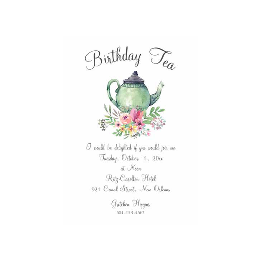 TEA POT AND FLOWERS CUSTOM INVITATION