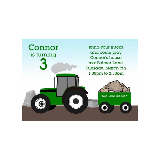 TRACTOR WITH TRAILER OF ROCKS CUSTOM INVITATION