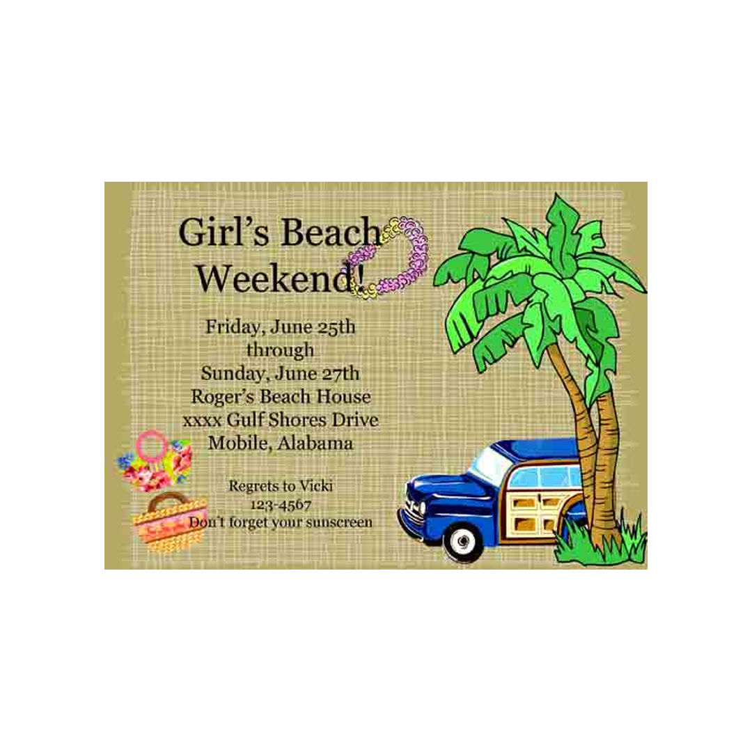 TROPICAL PALMS AND CAR CUSTOM INVITATION