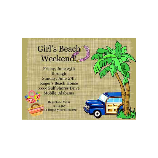 TROPICAL PALMS AND CAR CUSTOM INVITATION