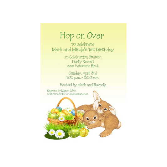 TWIN BROWN BUNNIES CUSTOM INVITATION
