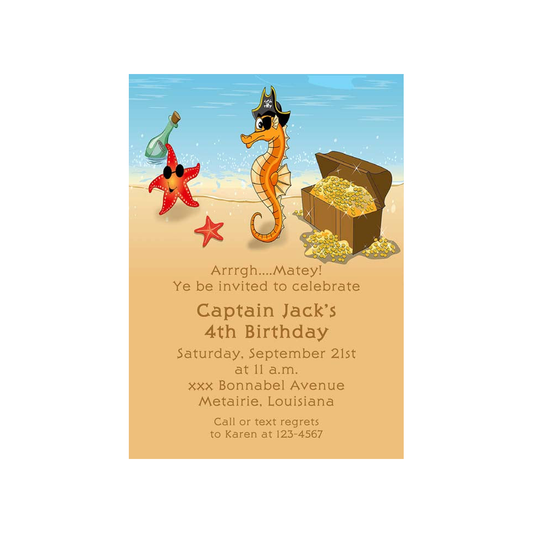 UNDER THE SEA PIRATE SEAHORSE CUSTOM INVITATION