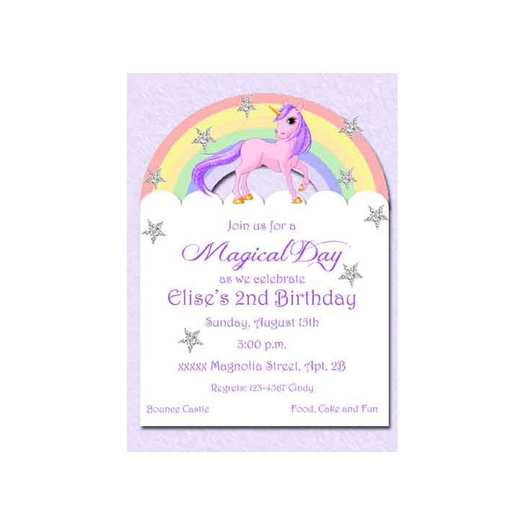 UNICORN RAINBOW AND STARS CUSTOM INVITATION
