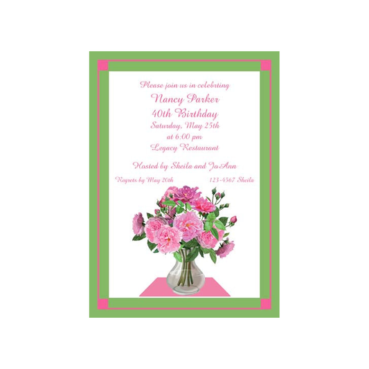 VASE OF PINK ROSES CUSTOM INVITATION