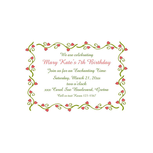 VINE OF HEARTS BORDER CUSTOM INVITATION