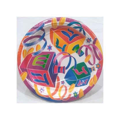 WATERCOLOR DREIDELS 7 INCH PAPER PLATES