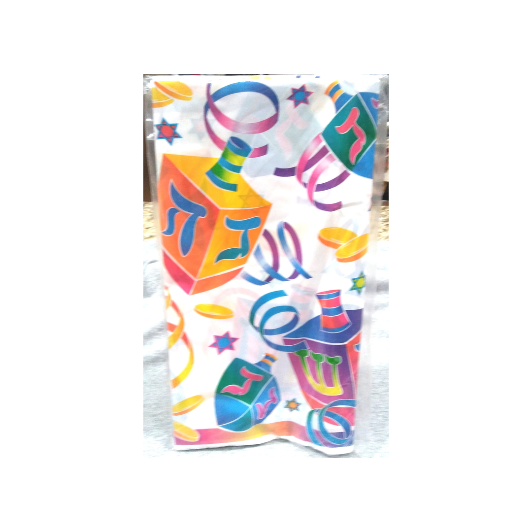 WATERCOLOR DREIDELS PLASTIC TABLECLOTH