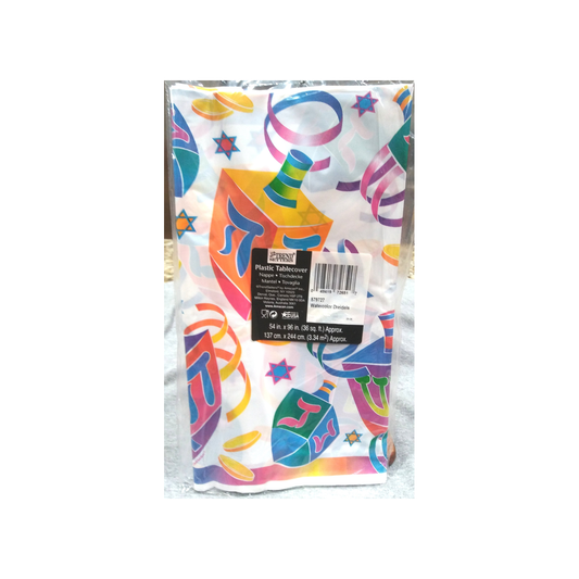 WATERCOLOR DREIDELS PLASTIC TABLECLOTH