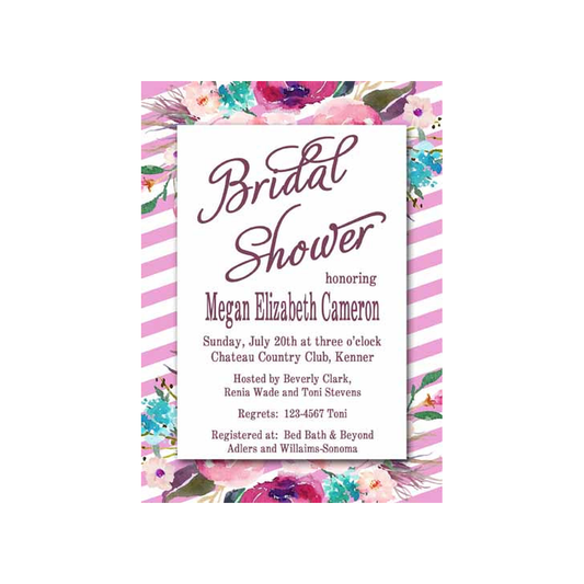WATERCOLOR FLOWERS AND BOLD STRIPES CUSTOM INVITATION