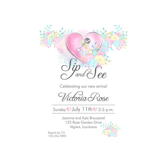 WATERCOLOR HEART AND FLOWERS CUSTOM INVITATION