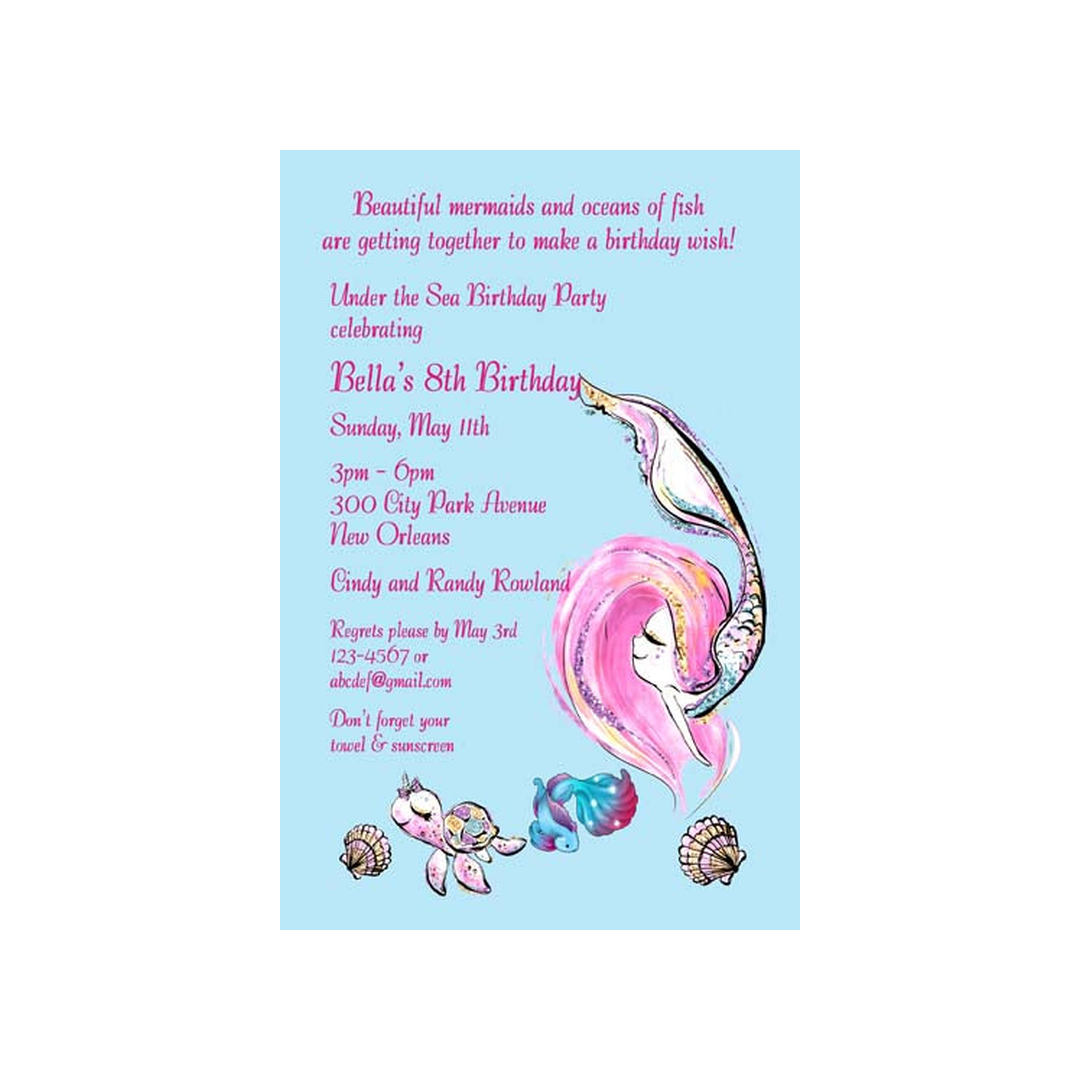 WATERCOLOR MERMAID PINK CUSTOM INVITATION