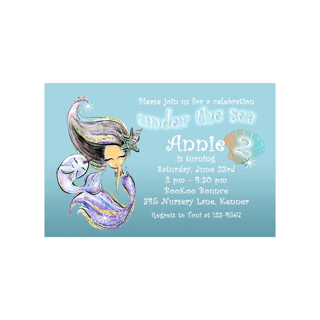 WATERCOLOR MERMAID PURPLE CUSTOM INVITATION