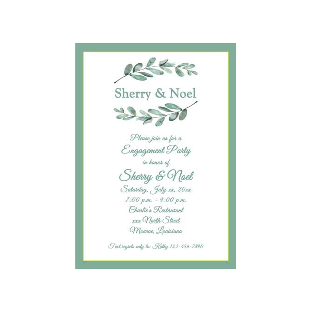 WATER COLORED GREEN LEAVES CUSTOM INVITATION