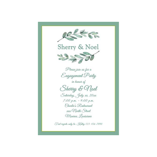 WATER COLORED GREEN LEAVES CUSTOM INVITATION