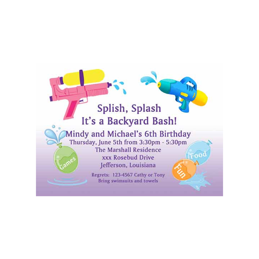 WATER GUNS AND BALLOONS CUSTOM INVITATION