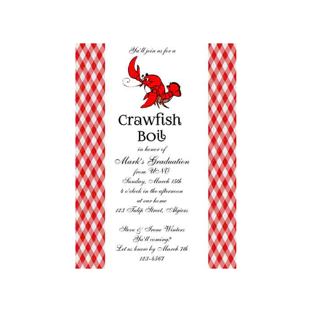 WAVING CRAWFISH CHECKER BANDS CUSTOM INVITATION