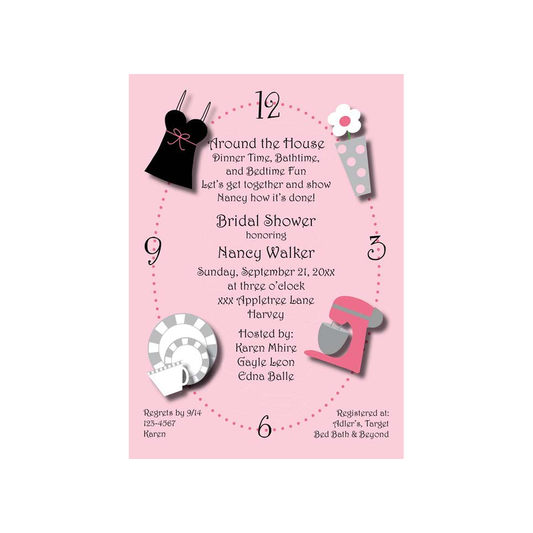 WEDDING AROUND THE CLOCK ITEMS CUSTOM INVITATION