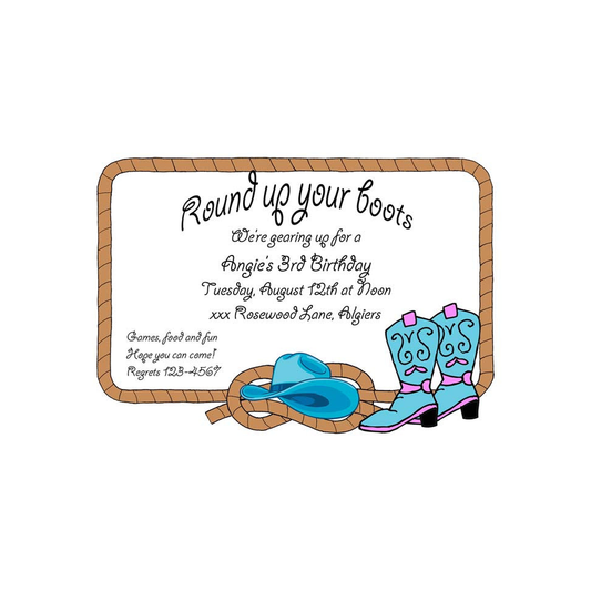 WESTERN BOOTS AND HAT CUSTOM INVITATION