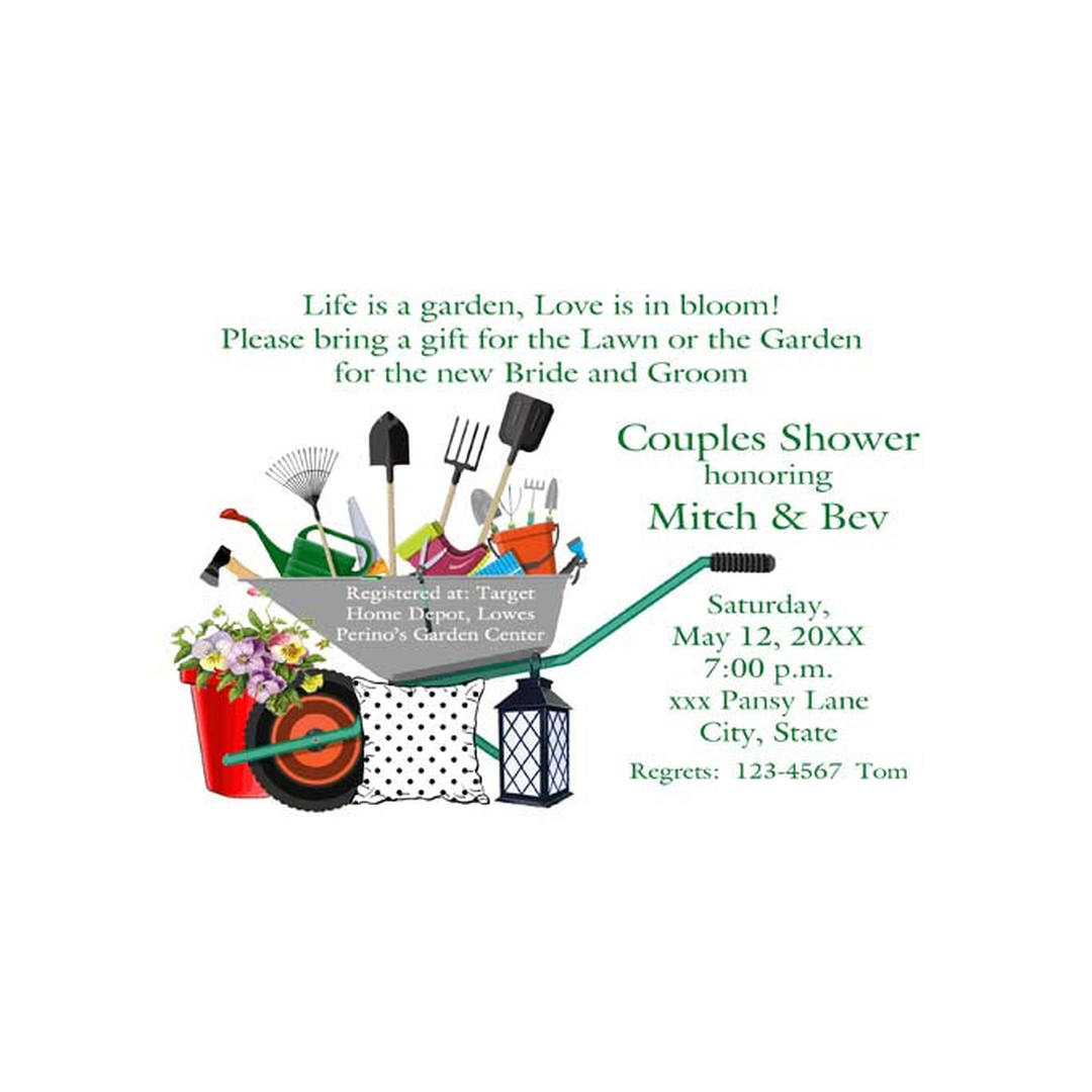 WHEEL BARROW FULL OF GARDEN TOOLS CUSTOM INVITATION