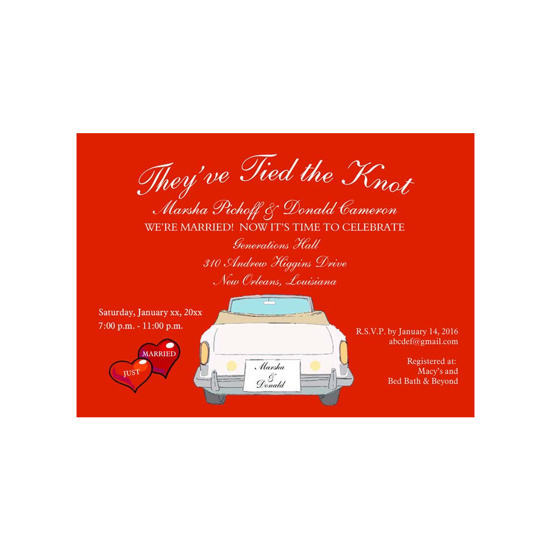 WHIMSICAL GET AWAY CAR CUSTOM INVITATION