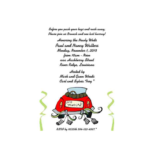 WHIMSICAL GET AWAY CAR CUSTOM INVITATION