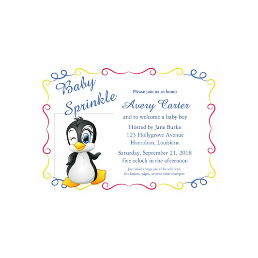 WINKING BABY PENGUIN CUSTOM INVITATION