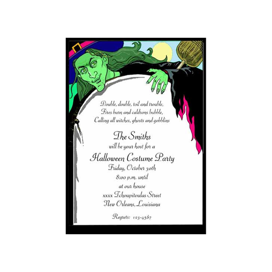 WITCH BEHIND TOMBSTONE CUSTOM INVITATION
