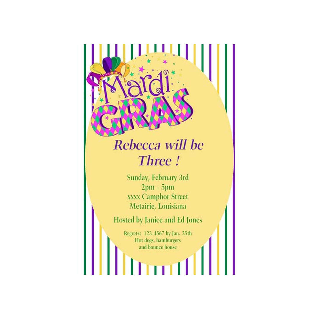 WORDS "MARDI GRAS" #2 CUSTOM INVITATION