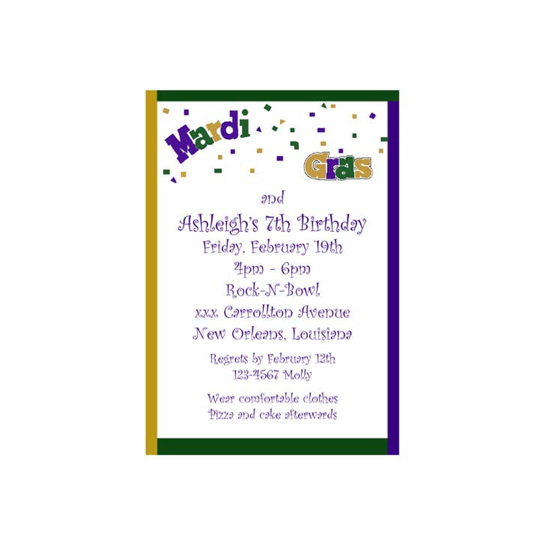 WORDS "MARDI GRAS" CUSTOM INVITATION