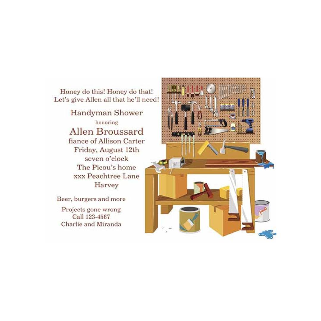 WORK BENCH AND TOOLS CUSTOM INVITATION