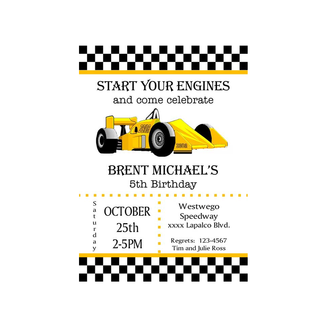 YELLOW RACING CAR CUSTOM INVITATION