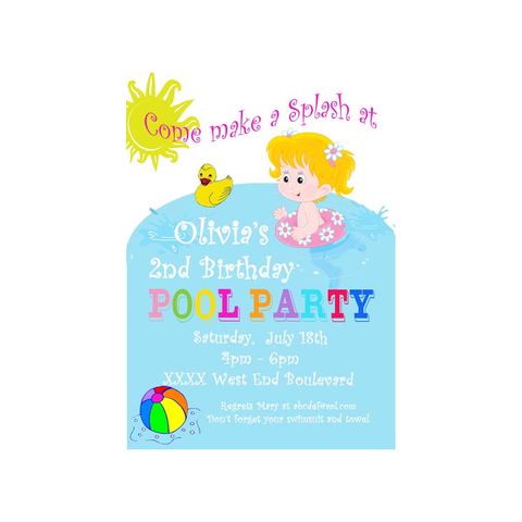 YOUNG GIRL IN POOL CUSTOM INVITATION
