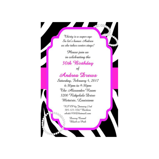 ZEBRA AND PEARLS CUSTOM INVITATION