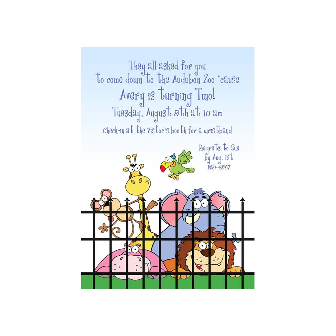 ZOO ANIMALS BEHIND GATE CUSTOM INVITATION
