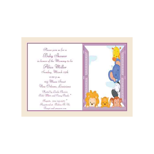 ZOO ANIMALS IN WINDOW CUSTOM INVITATION