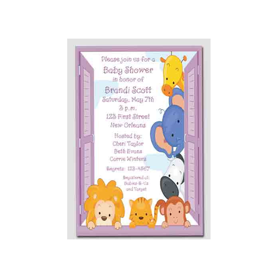 ZOO ANIMALS IN WINDOW CUSTOM INVITATION