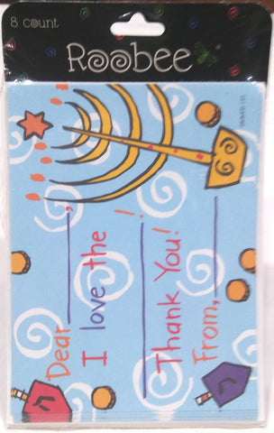 WHIMSICAL MENORAH AND DREIDELS FILL IN THANK YOU NOTES