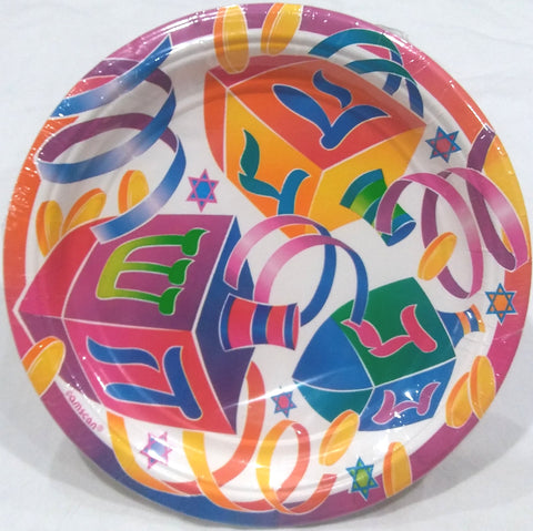 WATERCOLOR DREIDELS 7 INCH PAPER PLATES