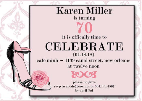 PINK FLOWER ON SHOE CUSTOM INVITATION