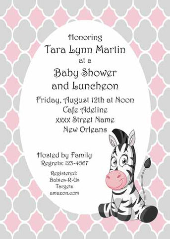 BABY GIRL-BOY ZEBRA CUSTOM INVITATION
