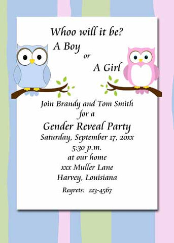 BLUE OR PINK OWLS CUSTOM INVITATION