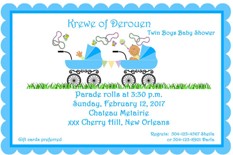 TWIN BABY BUGGIES CUSTOM INVITATION