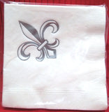 SILVER FLEUR DE LIS BEVERAGE NAPKIN