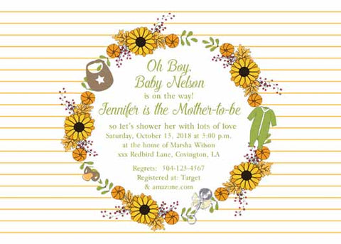 FALL WREATH OF LEAVES AND BABY ITEMS CUSTOM INVITATION