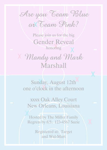 BASKETBALL COURTS PINK AND BLUE CUSTOM INVITATION